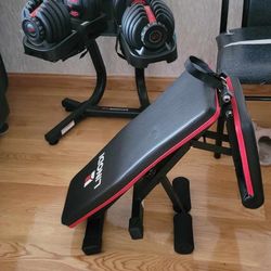 bowflex dumbbells up to 52.5 pds each with stand and bench press