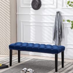 Button-Tufted Ottoman Bench, Upholstered Bedroom Benches Velvet Footrest Stool Accent 
