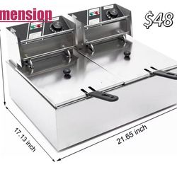😀 Electric Fryer w/ 2 Baskets and Lids, Electric Deep Fryer Stainless Steel Commercial Double Fryer, Temperature Control, Countertop Kitchen