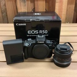 New Canon - EOS R50 4K Video Mirrorless Camera with RF-S18-45mm f/4.5-6.3 IS STM Lens - Black 