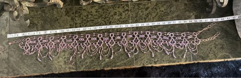 Vintage Y2K Lavender Lilac Beaded Fringe Waist Belt Draped Belly Chain 40 In