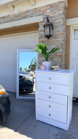 White 5-Drawer Dresser + Full-Length Mirror — $300 OBO