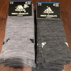 Adidas 12 pairs men’s crew socks 2 packs each 6 pairs Size 6-12