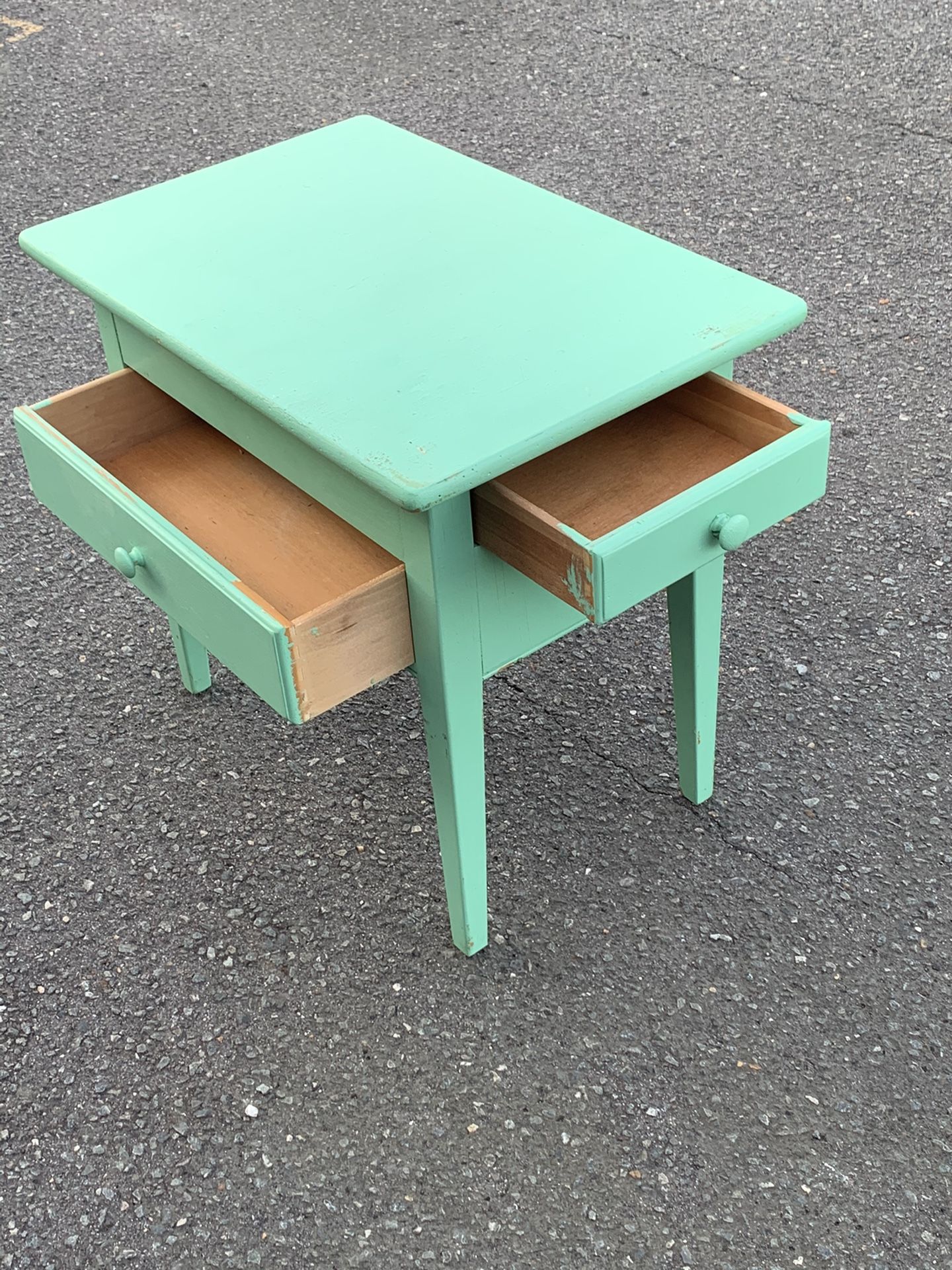 Teal Drexel Side, End Table, Kitchen Island W/ Side Dovetail Drawer, Middle Double Sides Drawer