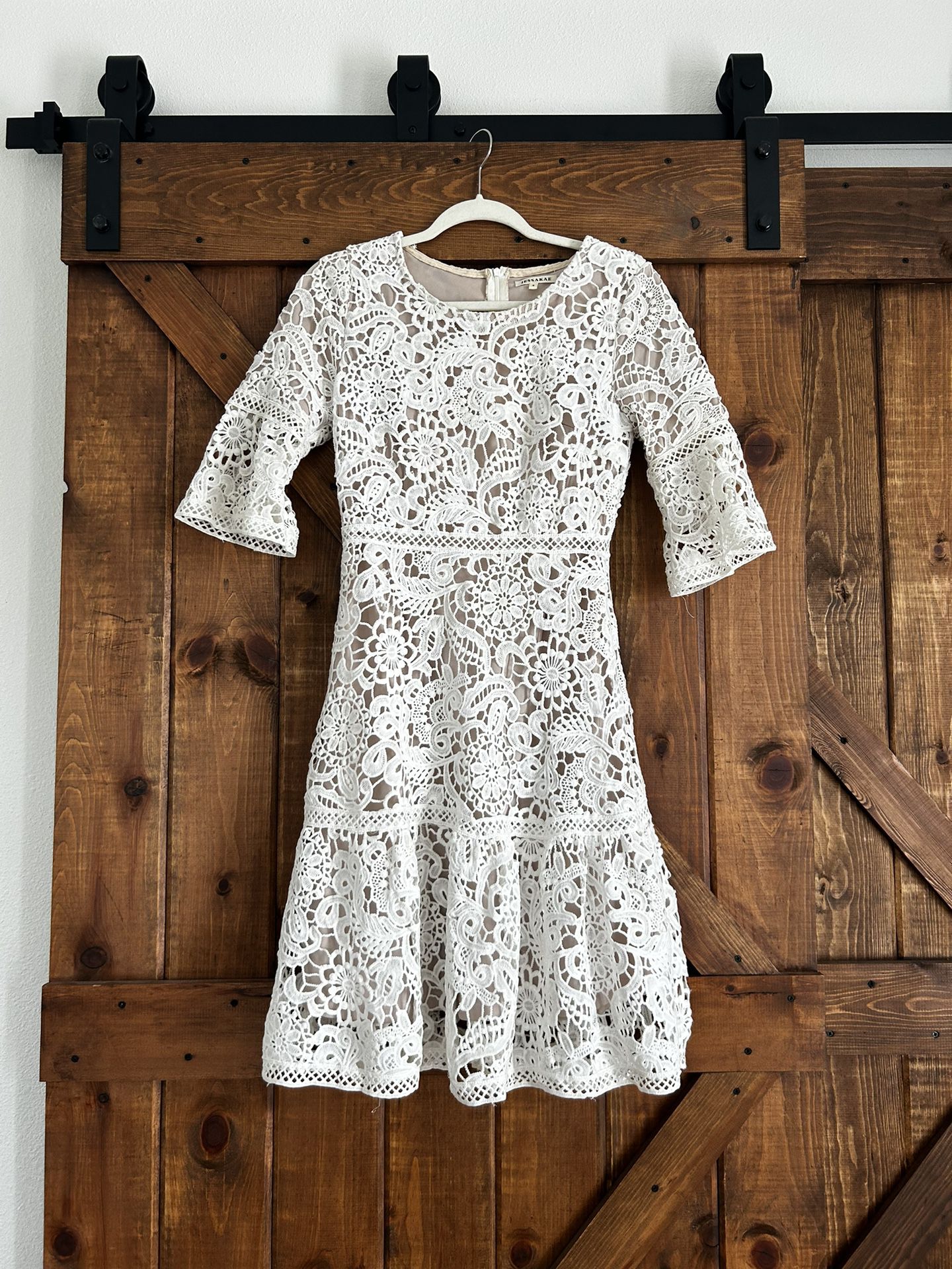 Jessa Kae White Lined Crochet dress 