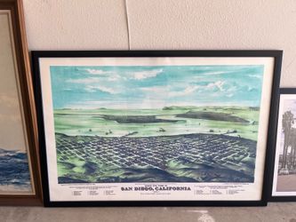 Vintage 1876 San Diego California Bird’s Eye View Framed Print