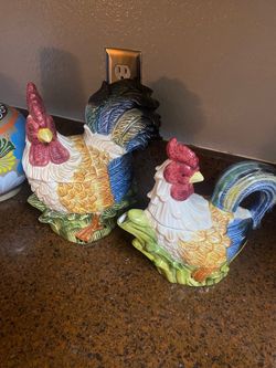 Ceramic Rooster Cookie Jar Set of 2