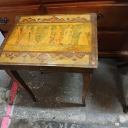 Vintage Music Box Marquetry Side Table