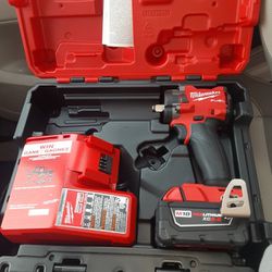 New Milwaukee M18 Fuel 1/2 Compact impact Wrench With Red Lithium 5.0 Battery and Charger 