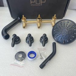 Tub Shower Faucet Set Valve Included 6-Inch Rain Shower Head Tub Spout and Triple handle