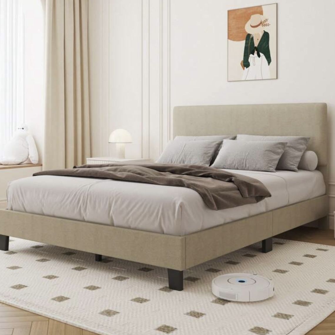 Beige Queen Size Bed Frame