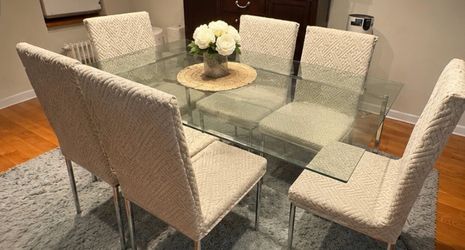 Glass Top Dining Table with 6 Chairs