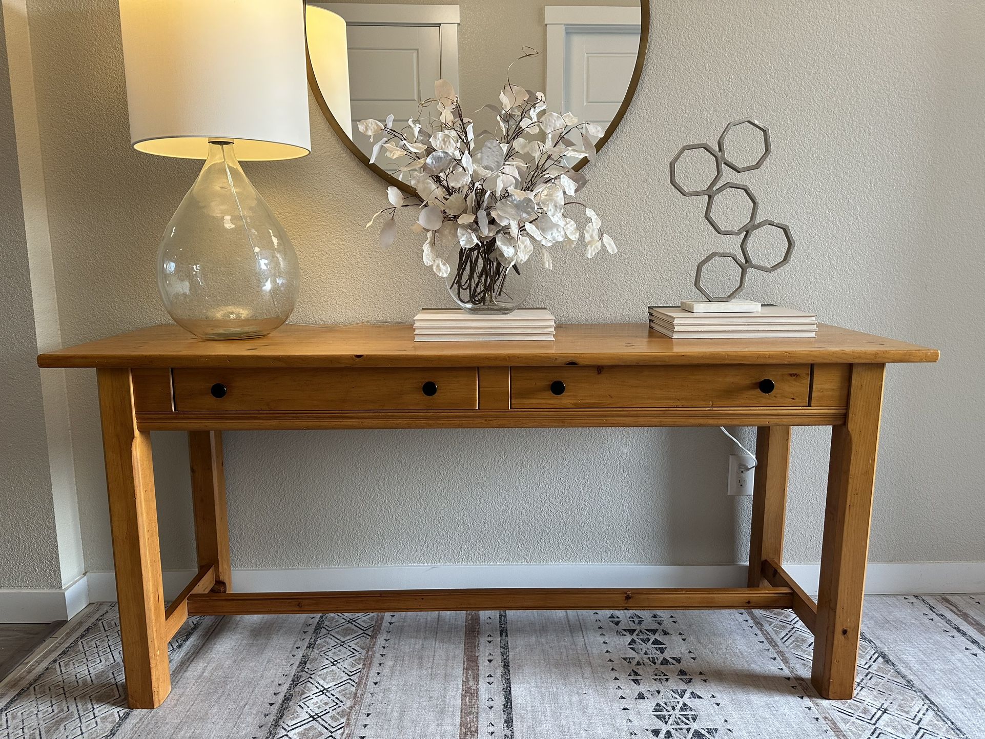 Lane Rustic Modern Pine Wood Two-Drawer Console Entryway Table!