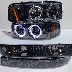 99 to 06 GMC Sierra Yukon Denali Smoked Projector Headlights Luces Miucas Calaveras proyectores LED