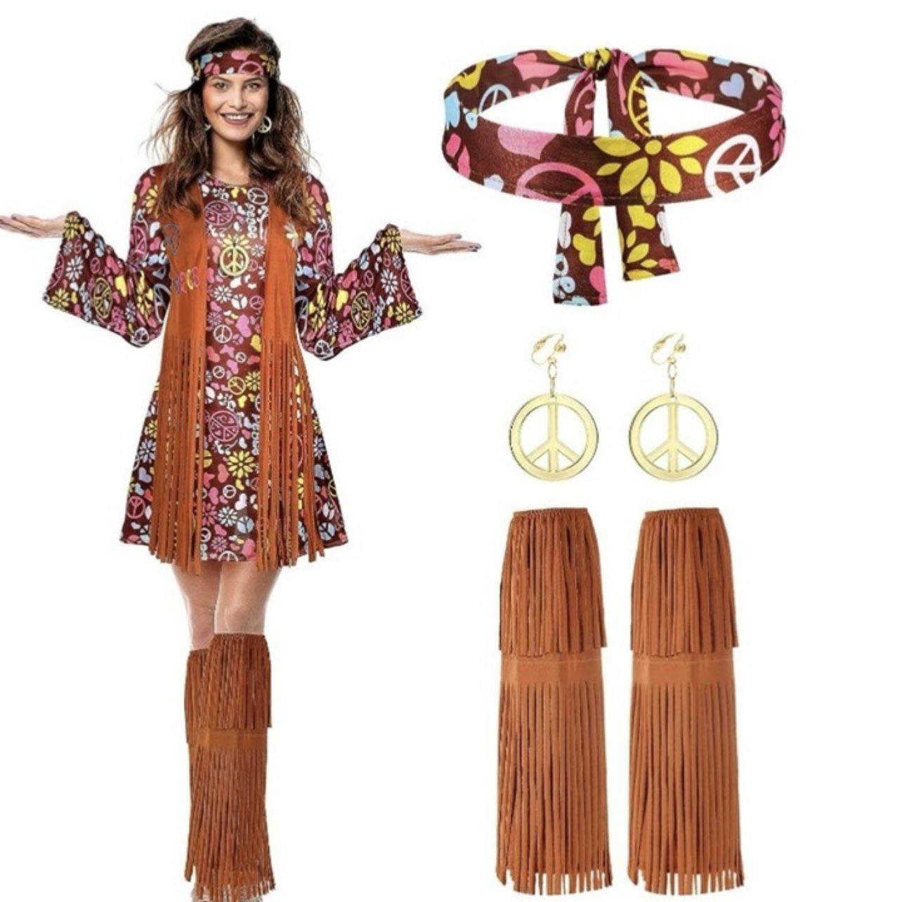 Hippie 70s Women Halloween Set Plus Size 20-22