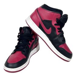 Nike Air Jordan 1 Mid Banned Size Youth 6 Black Red Athletic Shoes 554725-074