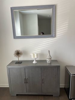 Gray Wood Wine Cabinet with Mirror