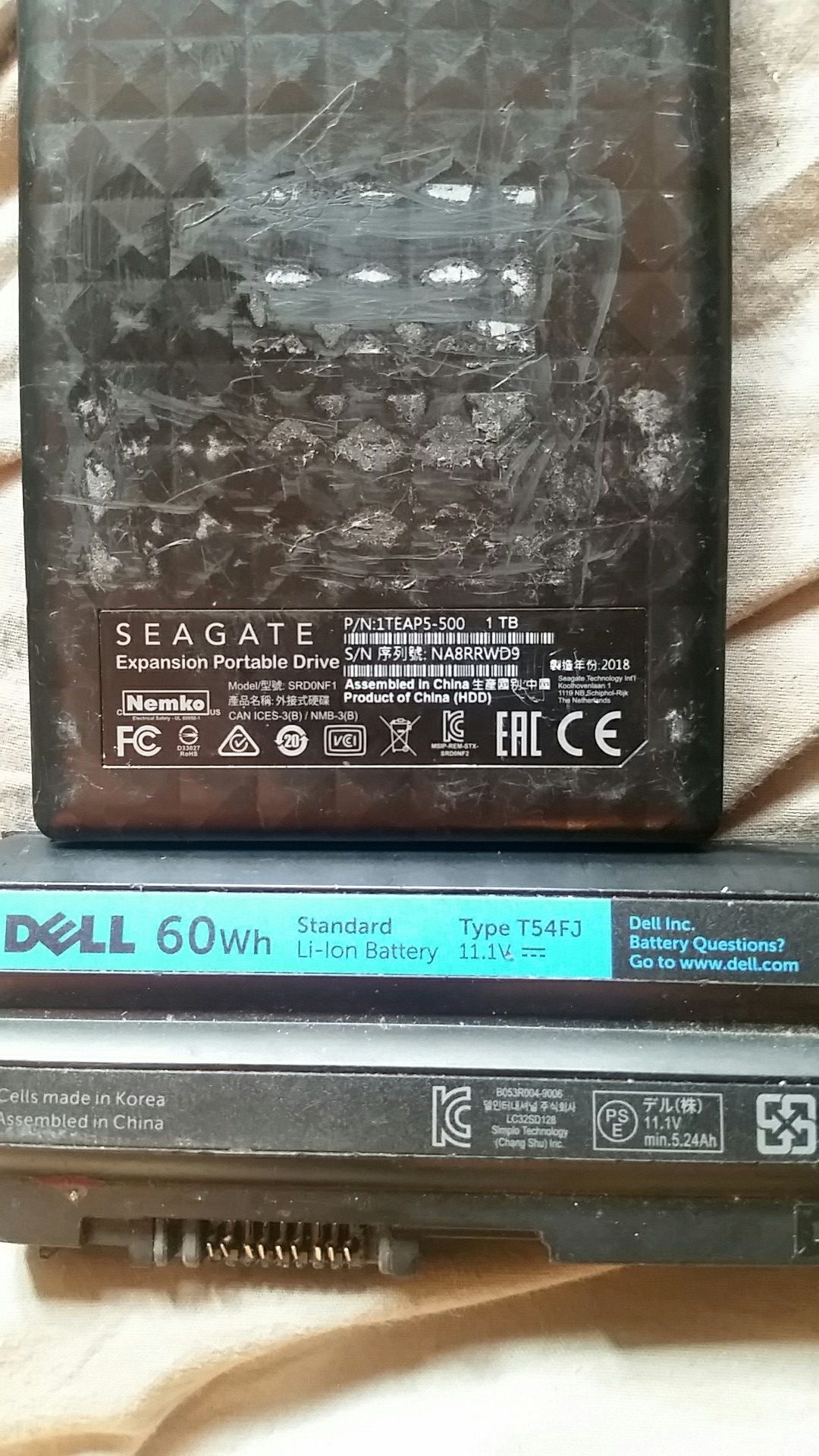 Dell laptop battery and portable drive