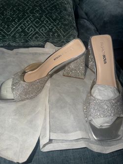 Silver Rhinestone Block Heels