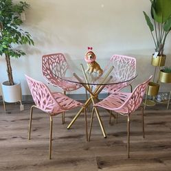 Pink Gold Dining Chairs And Table Set For 4