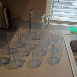 Pitcher And 12 Drinking Glasses Set Anchor Hocking