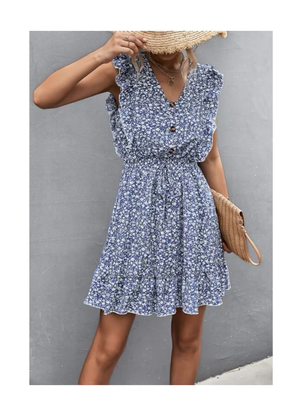 NWT Sz XL Women’s Blue Ruffle Front Button Dress