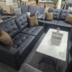 Brand New Black Faux Leather Sofa + Loveseat 2PCs Set