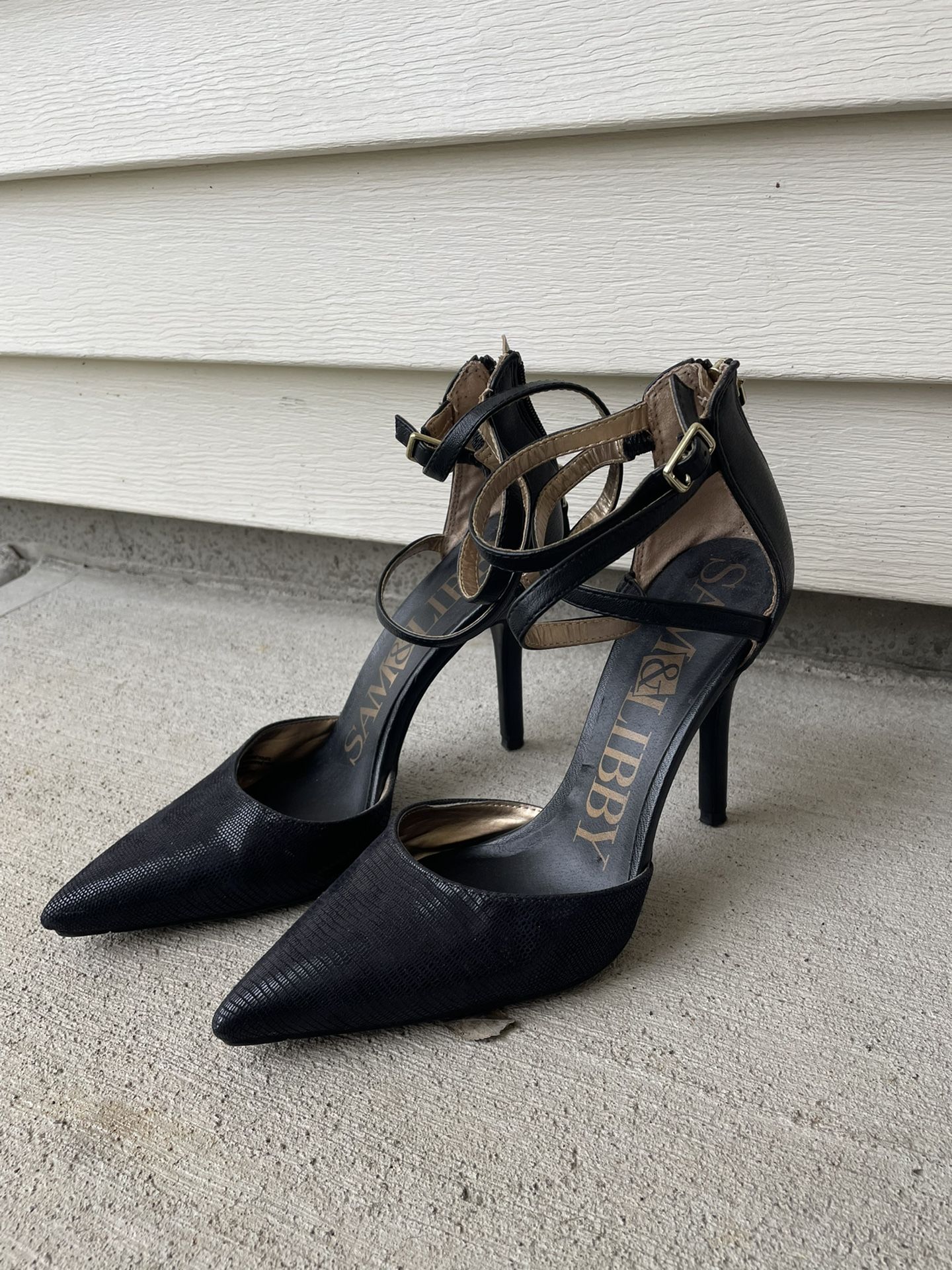 Sam & Libby Black Ankle Strap Heels Size 9