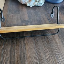 Rustic Wood Floating Shelf w/ Industrial Metal Hooks/Towel Bar