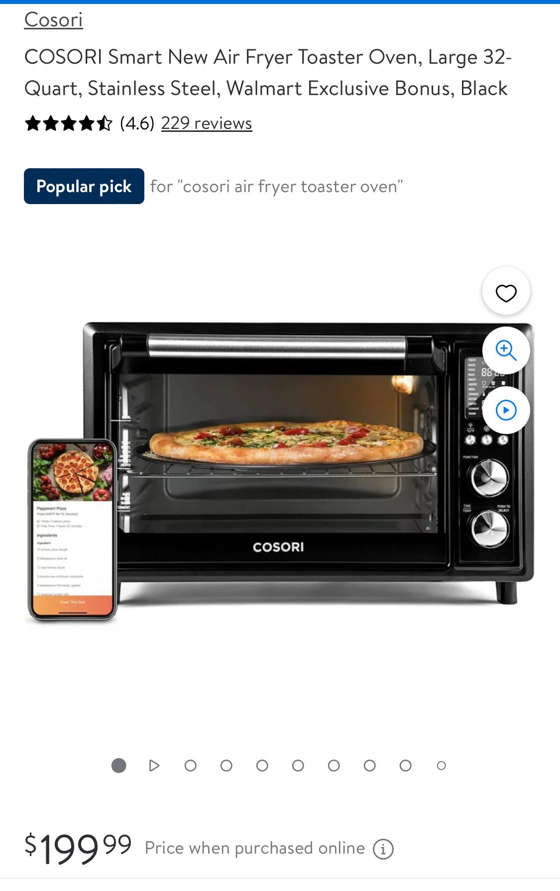 Cosori Toaster Oven Air Fryer CS130-AO, Smart 32QT Large Stainless Steel Countertop Convection Oven for Pizza, Rotisserie, 12-in-1, Silver