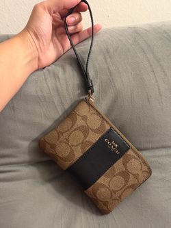 Coach Corner Zip Wristlet In Signature Canvas With Stripe gold - tan - black
