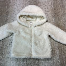 Carters White Faux Fur Baby Girl Jacket Size 6-9m 