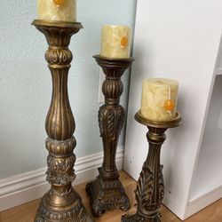 Fitz And Floyd Bronze Color Resin Graduated Pillar Candle Stands