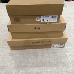 3 Pairs Of Size 9 Uggs-Tall Tan, Short Gray, Tall Chocolate Brown 