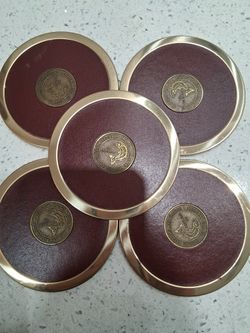 Vintage Brass/Leather Coasters set 4
