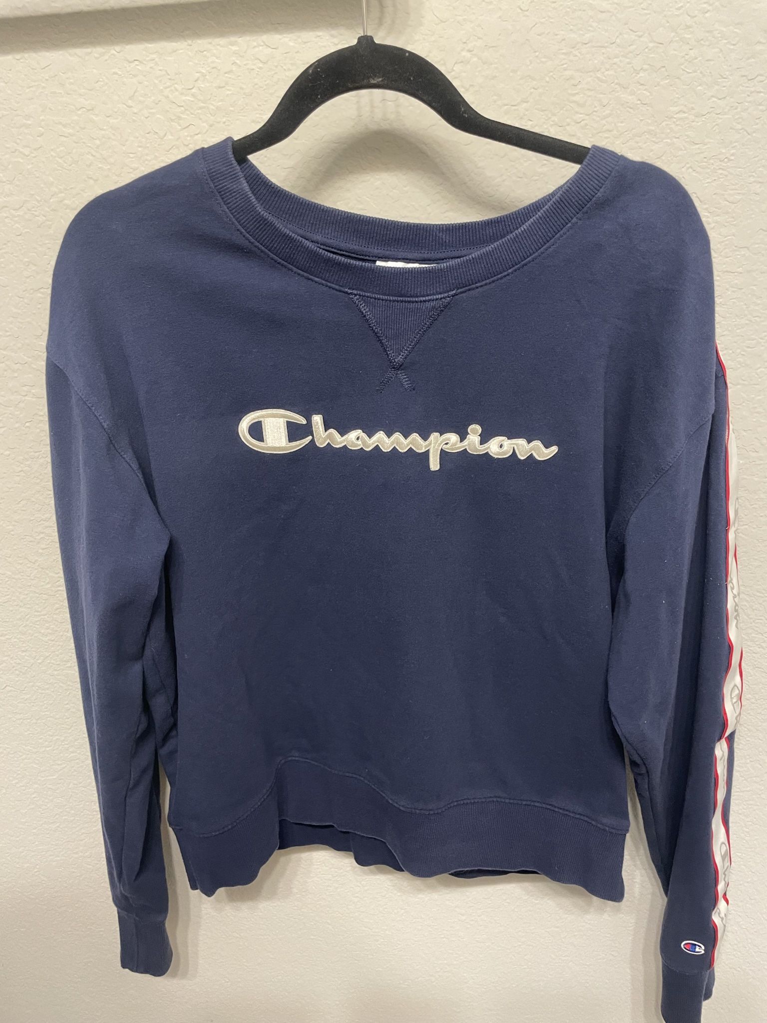 Champion Blue Logo Sleeve Crew Sweatshirt, Large