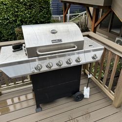 Free 5-Burner Propane Gas Grill in Stainless Steel with Side Burner and Condiment Rack