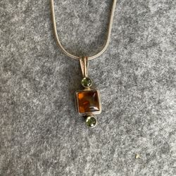 Sterling Silver Necklace With Sterling Silver Stone Pendant 