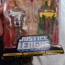 2009 DC Justice League Plastic Man,  Cyborg,  Mr. Miracle