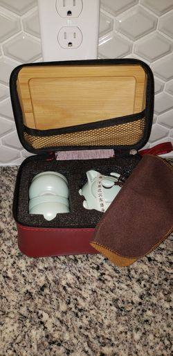 Portable Tea set Chinese Tea Set Chinese Japanese Style Traditional Ceramic Gifts with PU Leather Travel Bag
