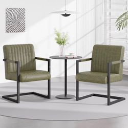 Dark Green Leather Arm Chair Living Room Dining Set
