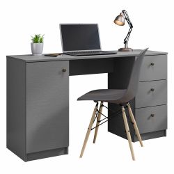 Gray Wood Writing Desk with Drawers