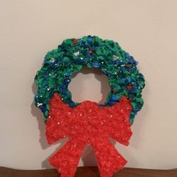 Mini melted popcorn vintage Christmas 8” x 6” wreath