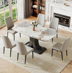 Brand new faux marble dinning table with chairs