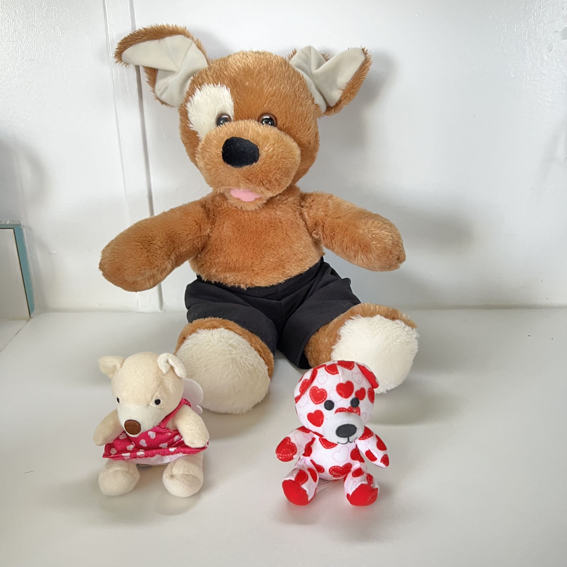 Build A Bear Floppy Eared Brown Dog Retired Spotted Eye 15” Super Soft Plush 2 minis