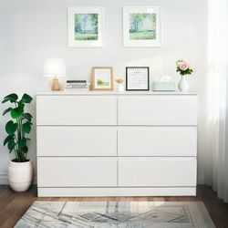 New 6 Drawer White Dresser, Modern Bedroom Chest with Large Storage & Sleek Design, 47.2”W x 15.7”D x 30.9”H
