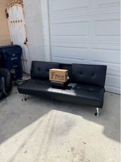 Free futon, 2 desk chairs, and 2 standing desks