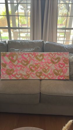 Pink and glittery gold heart canvas