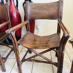 4 Brown Bamboo Chairs Vintage
