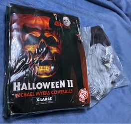 New Men XL Michael Myers Coveralls and full latex mask with synthetic hair